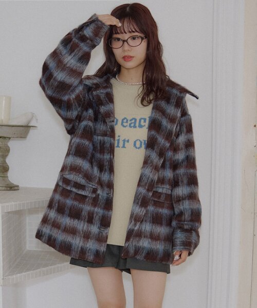 umm チェックシャギーコート umm./特別感ある一着】チェックシャギーコート（その他アウター