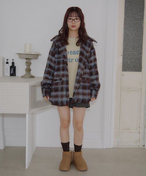 umm./特別感ある一着】チェックシャギーコート（その他アウター