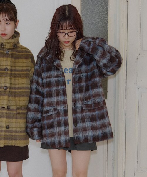 umm./特別感ある一着】チェックシャギーコート（その他アウター
