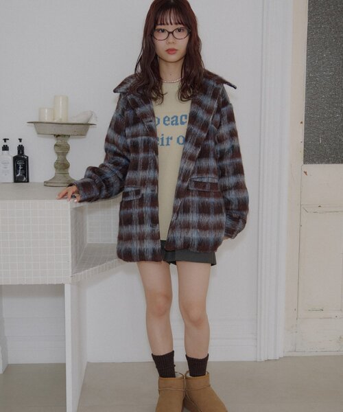 umm./特別感ある一着】チェックシャギーコート（その他アウター