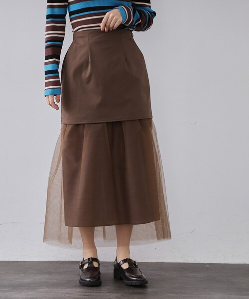 OPAQUE.CLIP(オペークドットクリップ)の「チュールドッキングデザインスカート【洗濯機OK】(スカート・レディース・ブラック/ブラウン系その他・36/38)」の2枚目の写真