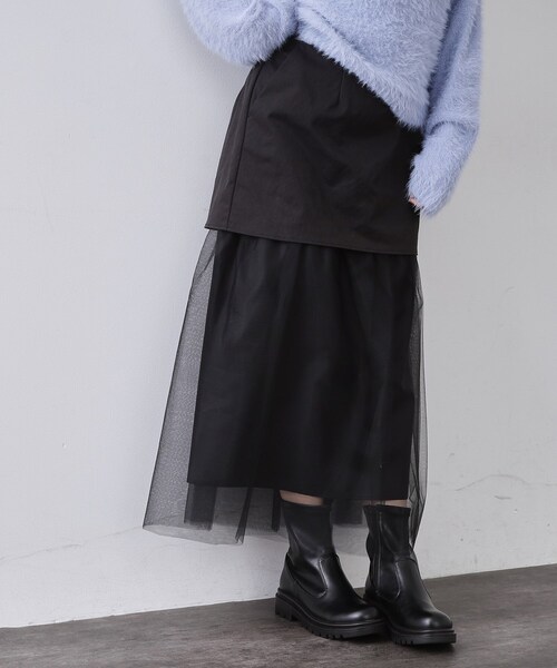 OPAQUE.CLIP(オペークドットクリップ)の「チュールドッキングデザインスカート【洗濯機OK】(スカート・レディース・ブラック/ブラウン系その他・36/38)」の3枚目の写真