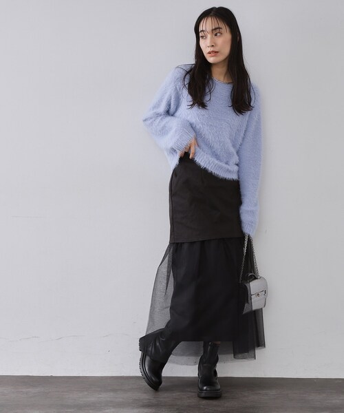 OPAQUE.CLIP(オペークドットクリップ)の「チュールドッキングデザインスカート【洗濯機OK】(スカート・レディース・ブラック/ブラウン系その他・36/38)」の4枚目の写真