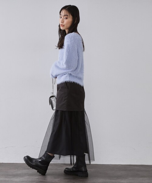 OPAQUE.CLIP(オペークドットクリップ)の「チュールドッキングデザインスカート【洗濯機OK】(スカート・レディース・ブラック/ブラウン系その他・36/38)」の5枚目の写真