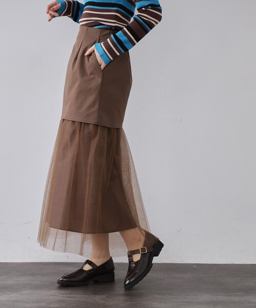 OPAQUE.CLIP(オペークドットクリップ)の「チュールドッキングデザインスカート【洗濯機OK】(スカート・レディース・ブラック/ブラウン系その他・36/38)」の7枚目の写真