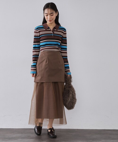 OPAQUE.CLIP(オペークドットクリップ)の「チュールドッキングデザインスカート【洗濯機OK】(スカート・レディース・ブラック/ブラウン系その他・36/38)」の9枚目の写真