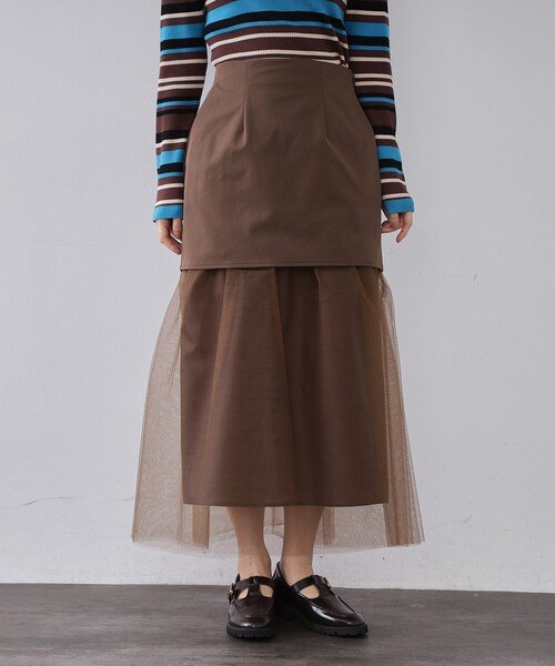 OPAQUE.CLIP(オペークドットクリップ)の「チュールドッキングデザインスカート【洗濯機OK】(スカート・レディース・ブラック/ブラウン系その他・36/38)」の11枚目の写真