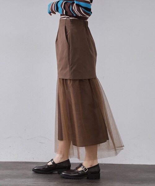 OPAQUE.CLIP(オペークドットクリップ)の「チュールドッキングデザインスカート【洗濯機OK】(スカート・レディース・ブラック/ブラウン系その他・36/38)」の12枚目の写真