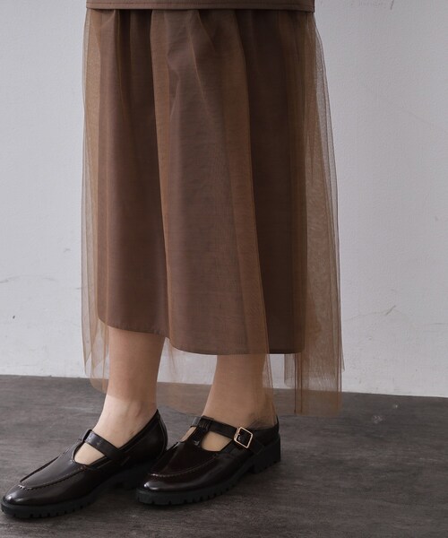 OPAQUE.CLIP(オペークドットクリップ)の「チュールドッキングデザインスカート【洗濯機OK】(スカート・レディース・ブラック/ブラウン系その他・36/38)」の18枚目の写真