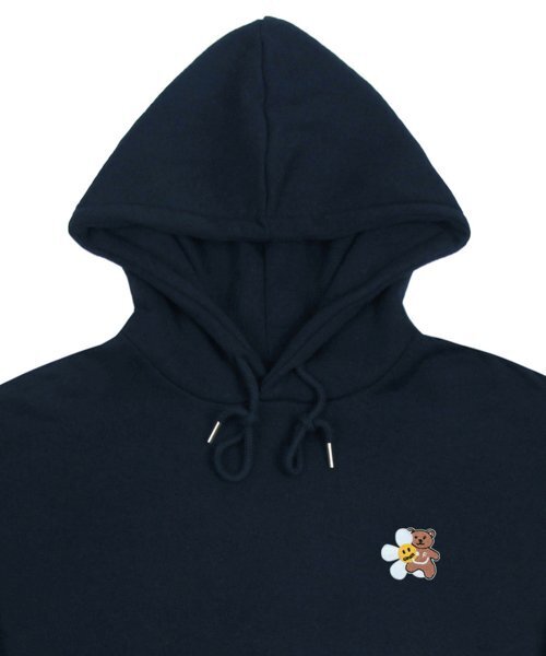 GRAVER（グレーバー）の「[UNISEX]フラワーベア刺繍スマイルフードティー_ネイビー（パーカー・レディース・ネイビー・SMALL/MEDIUM/LARGE/X-LARGE）」の3枚目の写真
