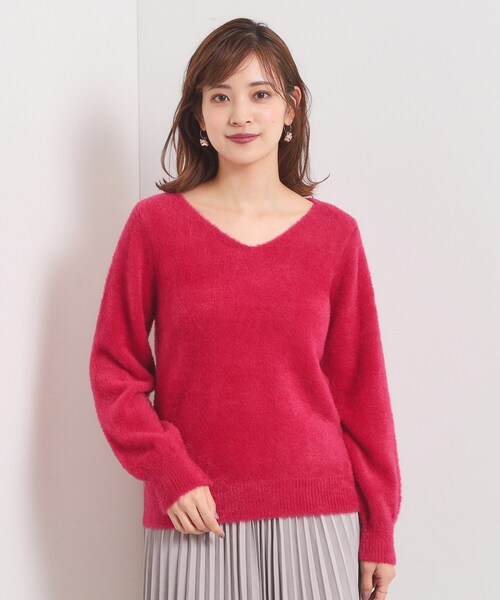 鼻セレブSTONE  フード付きニットセーター 赤 WESTSEA（ウエストシー） セーター ニット フェザーヤーン