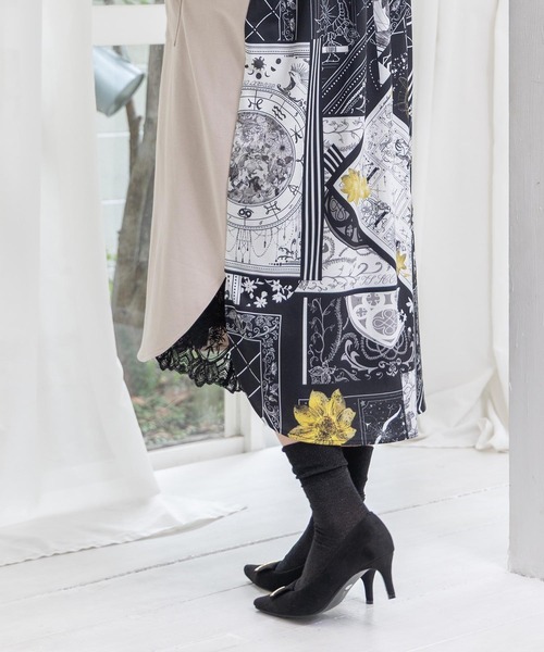 ScoLar(スカラー)の「553242:パッチワーク風柄 異素材切替ワンピース(ワンピース・レディース・杢グレー/ブラック/ベージュ・M)」の8枚目の写真