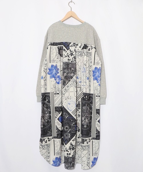 ScoLar(スカラー)の「553242:パッチワーク風柄 異素材切替ワンピース(ワンピース・レディース・杢グレー/ブラック/ベージュ・M)」の10枚目の写真