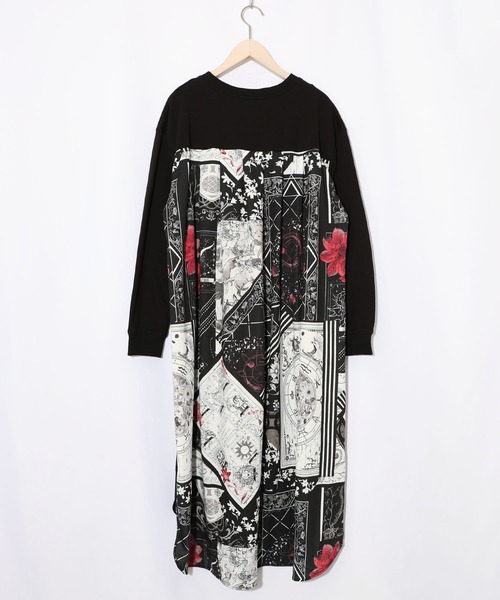 ScoLar(スカラー)の「553242:パッチワーク風柄 異素材切替ワンピース(ワンピース・レディース・杢グレー/ブラック/ベージュ・M)」の12枚目の写真