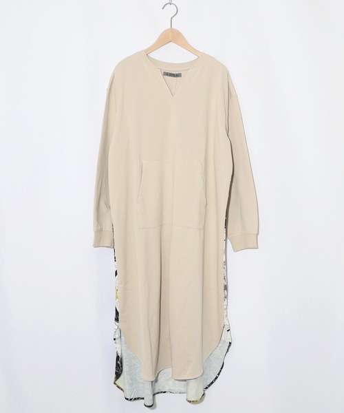 ScoLar(スカラー)の「553242:パッチワーク風柄 異素材切替ワンピース(ワンピース・レディース・杢グレー/ブラック/ベージュ・M)」の14枚目の写真