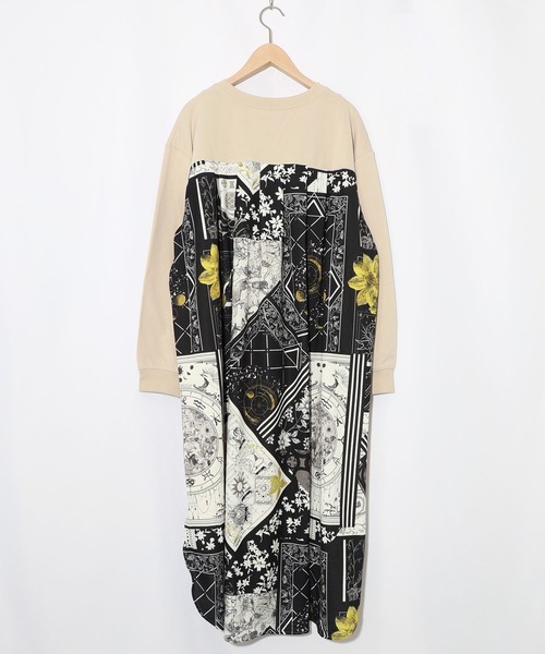 ScoLar(スカラー)の「553242:パッチワーク風柄 異素材切替ワンピース(ワンピース・レディース・杢グレー/ブラック/ベージュ・M)」の15枚目の写真