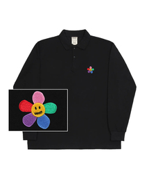 GRAVER（グレーバー）の「[UNISEX] RAINBOW FLOWER DOT EMBROIDERED WHITE CLIP PK COLLAR LONG SLEEVE T-SHIRT_BLACK（Tシャツ/カットソー）」