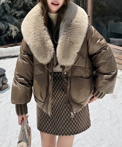 MINIMINISTORE ショート丈フェイクダウンコート 韓国風 ダウンブルゾン エコダウンジャケット ファー襟 中綿アウター レディース ジャンパー 冬服 92NUOXI-001 セール】エコダウンジャケットファー襟中綿アウター（ダウンジャケット