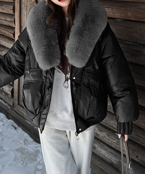 セール】エコダウンジャケットファー襟中綿アウター（ダウンジャケット