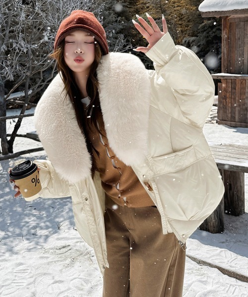 セール】エコダウンジャケットファー襟中綿アウター（ダウンジャケット