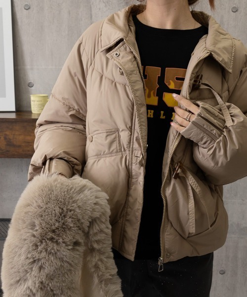 セール】エコダウンジャケットファー襟中綿アウター（ダウンジャケット