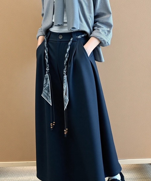 cammie（キャミー）の「スカーフｓｅｔフレアスカート（スカート・レディース・ブラック/ネイビー・M/L）」の5枚目の写真