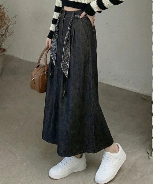 cammie（キャミー）の「スカーフｓｅｔフレアスカート（スカート・レディース・ブラック/ネイビー・M/L）」の8枚目の写真