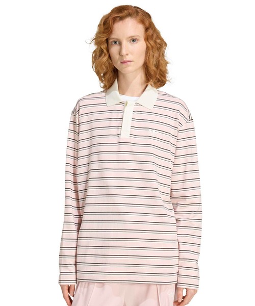 adidas STRIPED OVZD LS POLO SHIRT / アディダス レディース ストライプ OVZD 長袖 ポロ シャツ