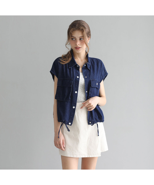 Utility denim sleeveless jacket - Dark blue
