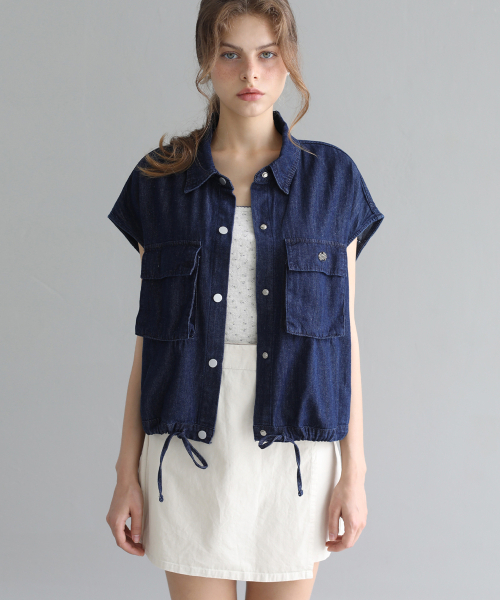 Utility denim sleeveless jacket - Dark blue