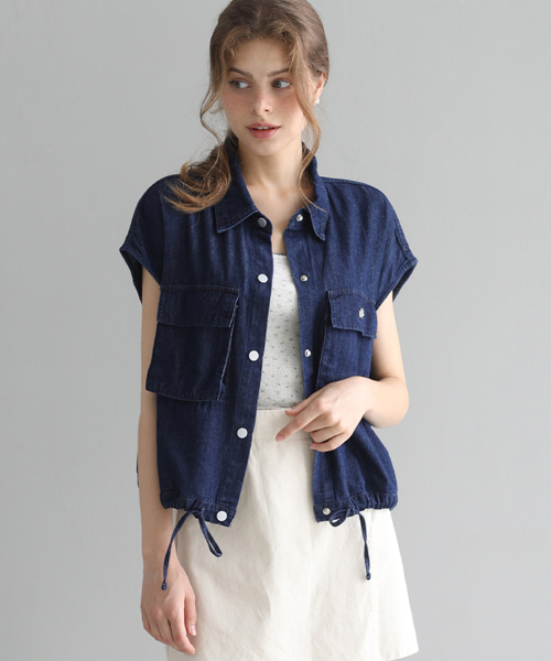 Utility denim sleeveless jacket - Dark blue
