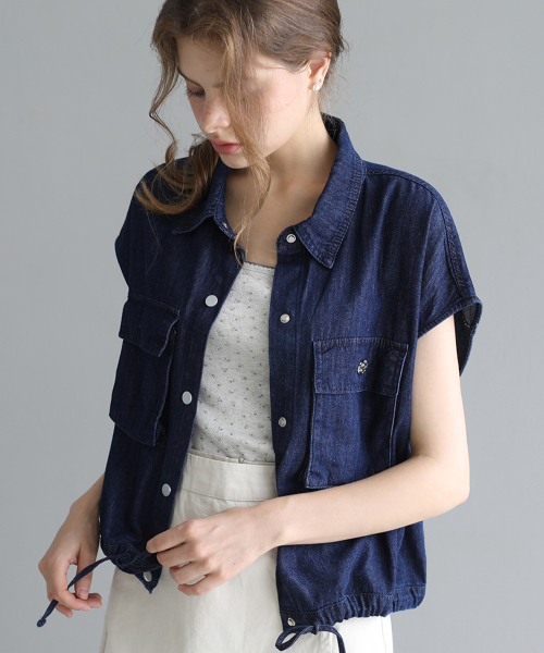 Utility denim sleeveless jacket - Dark blue