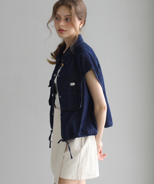Utility denim sleeveless jacket - Dark blue