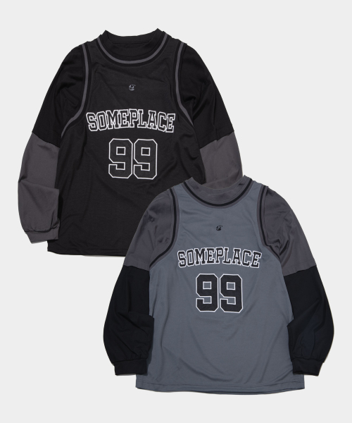 SOME PLACE(サムプレイス)の「99 グラフィックロゴ コットン配色 オーバーサイズ ジャージ ユニフォーム_2COLOR(Tシャツ/カットソー・レディース・ブラック/チャコール・FREE)」の5枚目の写真
