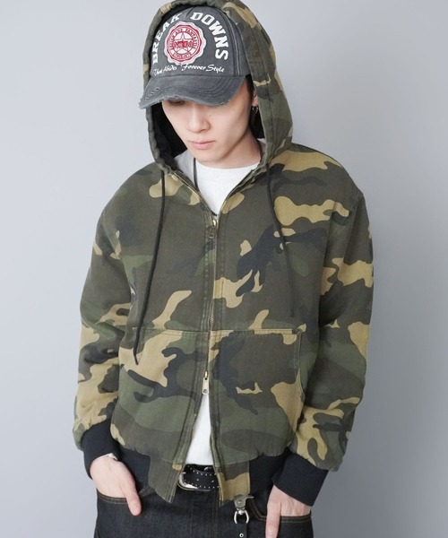 短丈】中綿カモフラージュ柄アクティブジャケット/ダブルジップ/リアル