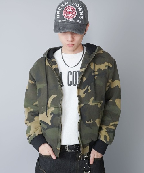 セール】【短丈】中綿カモフラージュ柄アクティブジャケット/ダブル