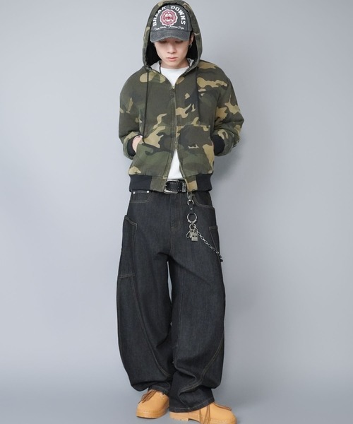 短丈】中綿カモフラージュ柄アクティブジャケット/ダブルジップ/リアル