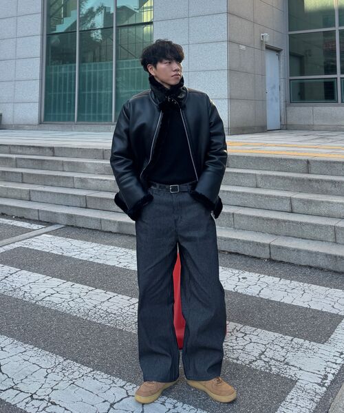 EXCONTAINER(エックスコンテナ)の「ピンストライプワイドデニムパンツ(ブラック)(デニムパンツ・メンズ・その他・MEDIUM/LARGE/X-LARGE/SMALL)」の2枚目の写真