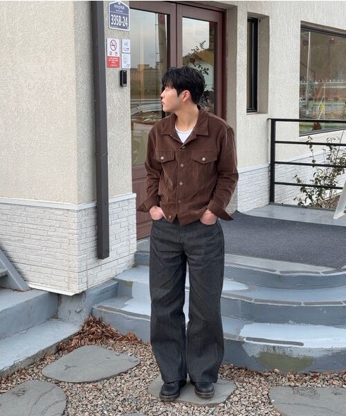 EXCONTAINER(エックスコンテナ)の「ピンストライプワイドデニムパンツ(ブラック)(デニムパンツ・メンズ・その他・MEDIUM/LARGE/X-LARGE/SMALL)」の4枚目の写真