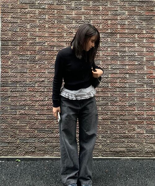 EXCONTAINER(エックスコンテナ)の「ピンストライプワイドデニムパンツ(ブラック)(デニムパンツ・メンズ・その他・MEDIUM/LARGE/X-LARGE/SMALL)」の7枚目の写真
