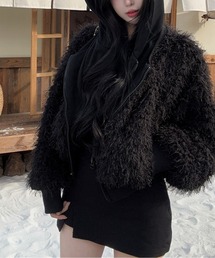 LUCPY（ラクピー）の「レイヤード風ふわふわエコァーパーカーブルゾン（パーカー・レディース）」