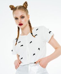 OTHER-worldly（アザーワールドリー）の「ラウンドネックリボンカーディガン[ブラックリボン]（カーディガン/ボレロ）」