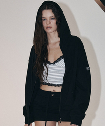 North Patch Sweat Hoodie Zip Up (Black)