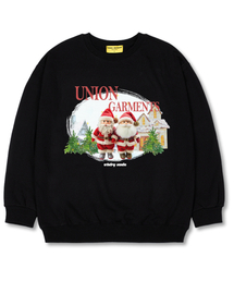 ツーサンタオーバーサイズマンツーマンクリスマスTシャツ[裏起毛]ブラック