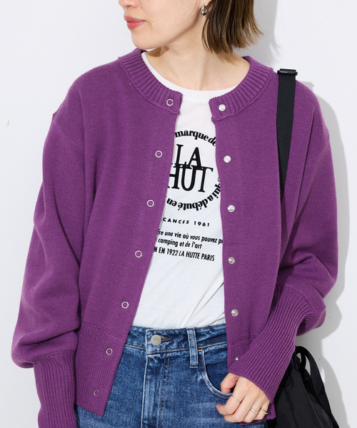 SLOBE IENA（スローブイエナ）の「ジャガードニットカーディガン（カーディガン/ボレロ・レディース・チャコールグレー/ダークパープル/アイボリー・FREE）」の3枚目の写真