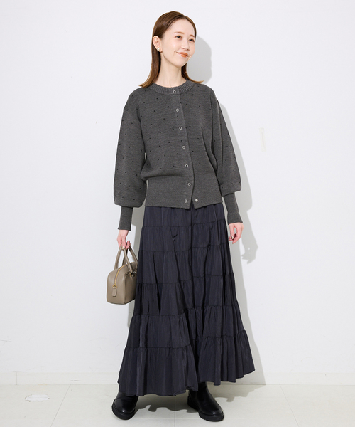 SLOBE IENA（スローブイエナ）の「ジャガードニットカーディガン（カーディガン/ボレロ・レディース・チャコールグレー/ダークパープル/アイボリー・FREE）」の4枚目の写真