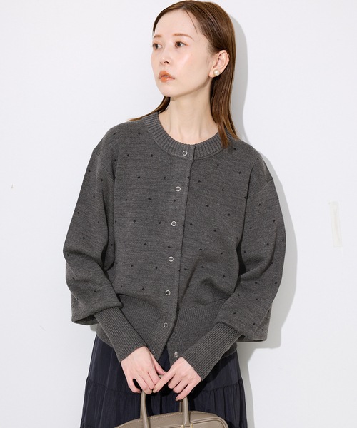 SLOBE IENA（スローブイエナ）の「ジャガードニットカーディガン（カーディガン/ボレロ・レディース・チャコールグレー/ダークパープル/アイボリー・FREE）」の9枚目の写真