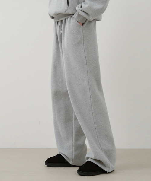WEDNESDAYOASISFORWOMEN（ウェンズデー オアシス フォー ウーマン）の「W/ソフトパステル起毛ワイドストリングスウェットパンツ_MELANGE GRAY(W25-PT31)（スウェットパンツ・レディース・ライトグレー・OS）」の2枚目の写真