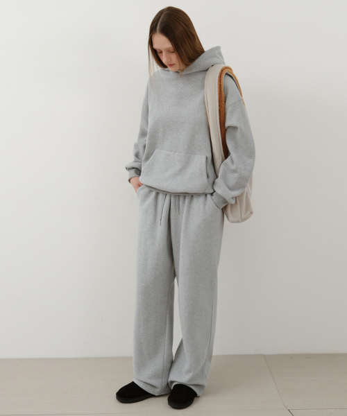 WEDNESDAYOASISFORWOMEN（ウェンズデー オアシス フォー ウーマン）の「W/ソフトパステル起毛ワイドストリングスウェットパンツ_MELANGE GRAY(W25-PT31)（スウェットパンツ・レディース・ライトグレー・OS）」の4枚目の写真