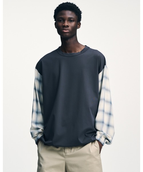 SOPHNET.（ソフネット）の「FABRIC-MIX L/S TOP（Tシャツ/カットソー・メンズ・ブラック/オフホワイト・1/2/3/4/5）」の3枚目の写真